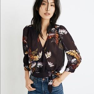 Madewell purple floral wrap top size small